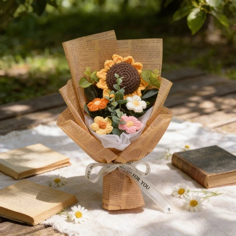 Artificial Flower Crochet Bouquet Handmade Anniversary Sunflower