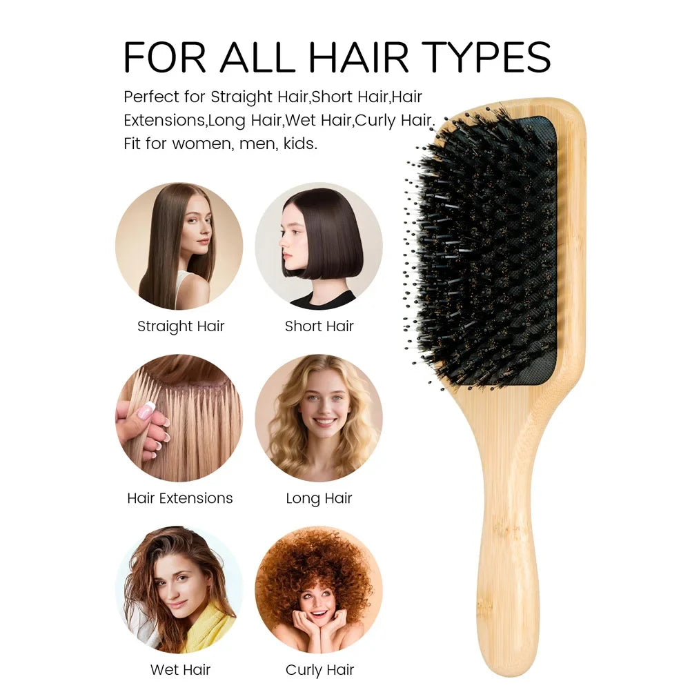 Natural Wooden Hair Brush & Rat Tail Comb Set – 2-in-1