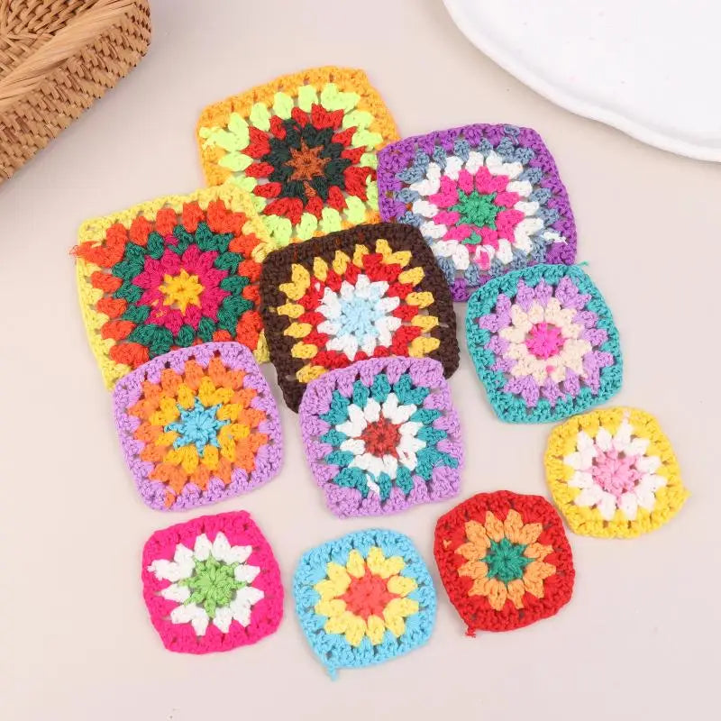 Random Mix Colors Handmade Crochet Doilies Suit Square Flower Diy