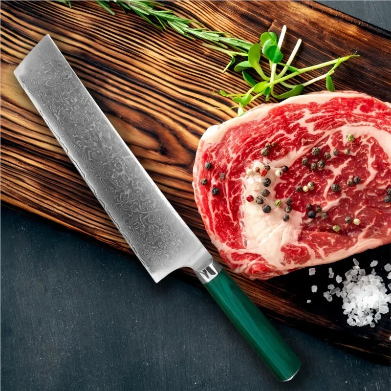 Damascus Steel Nakiri Knife – Full Tang Chef Kitchen Knife