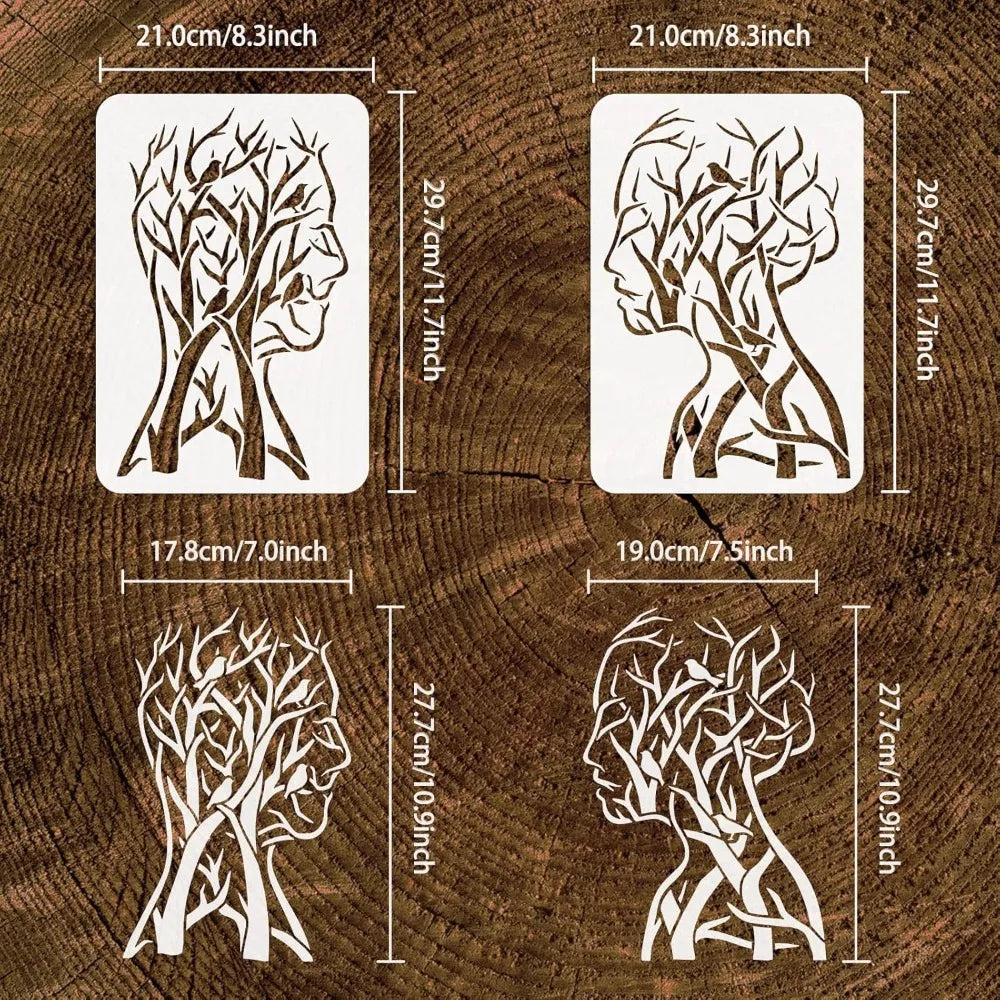 2-Pack Tree of Life Stencils – Man, Woman & Bird Branch Design