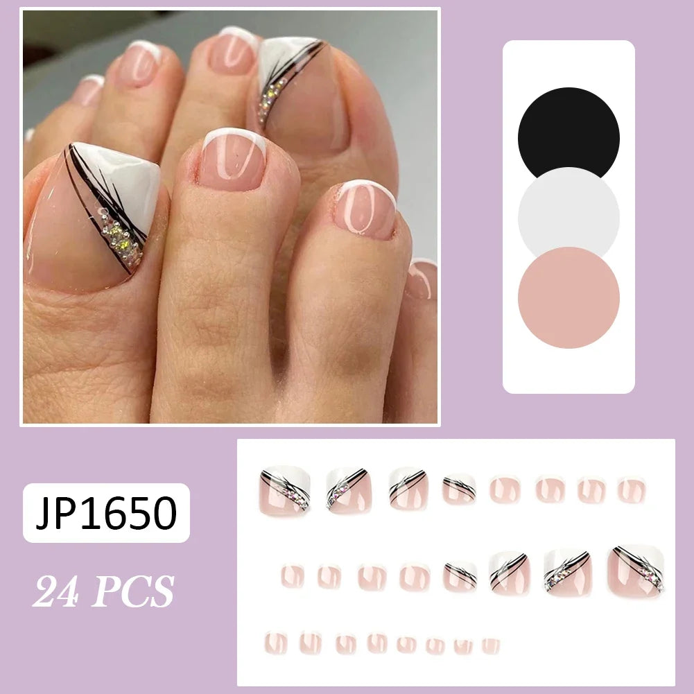 24-Piece French Press On Nails | Rhinestone Glitter Set