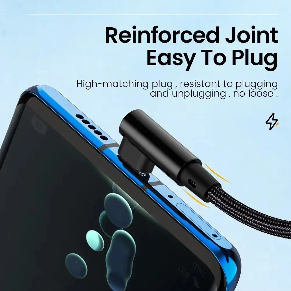 66W USB-A to USB-C Fast Charging Cable | 90° Nylon Braided