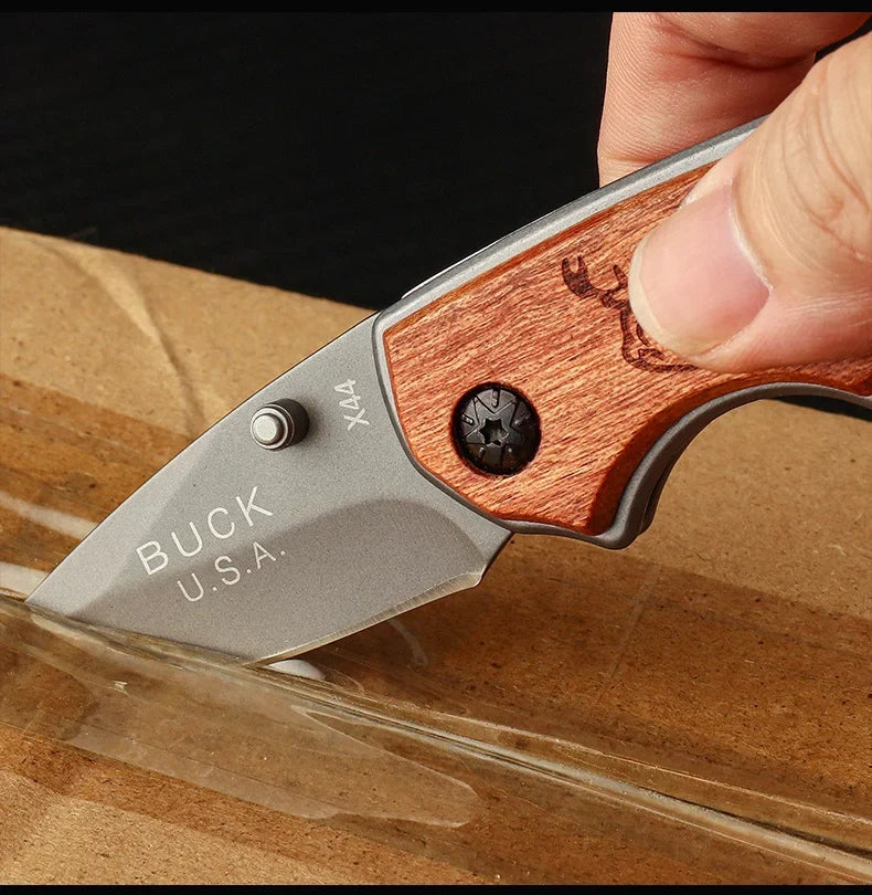Stainless Steel Folding Pocket Knife – Wood Handle Mini EDC