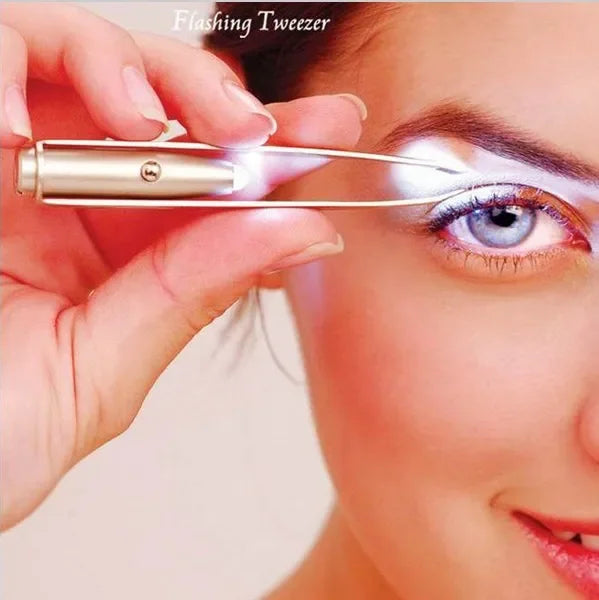 LED Lighted Eyebrow Tweezers – 5pcs Stainless Steel Set