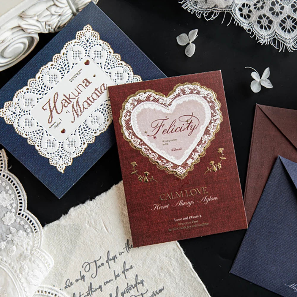 Stamping Relief Greeting Card&envelope Lace Poetry Series High-end