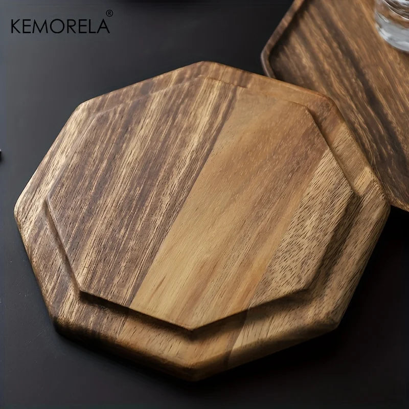 KEMORELA Acacia Wood Serving Tray – Octagonal Dinner & Dessert Plate