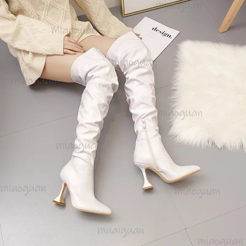 Women's Over-the-Knee Stiletto Boots – Pointed Toe Zipper