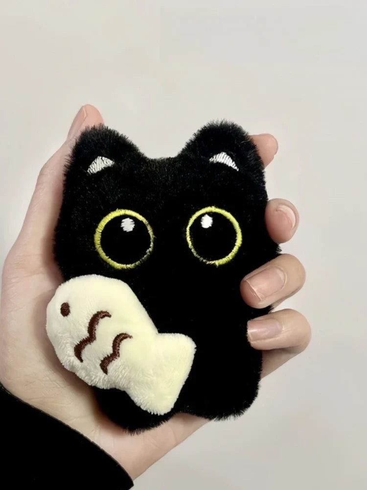 Dark Shadow Cat Plush Keychain | Soft Velvet Fur Key Ring