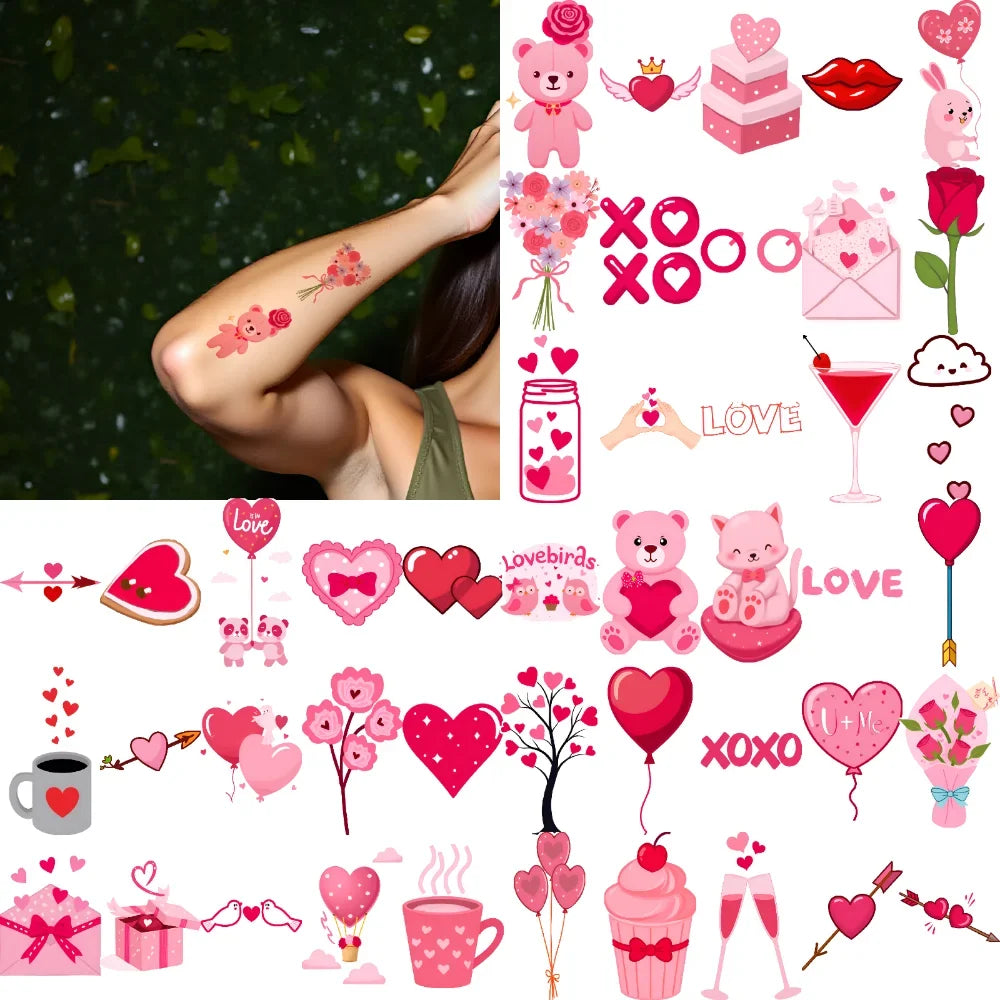 63-Piece Waterproof Temporary Tattoo Stickers – Bears & Cartoons