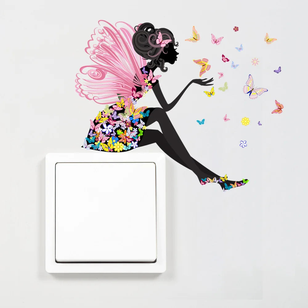 Butterfly Fairy Switch Stickers Cute Girl Wall Living Room Decorative