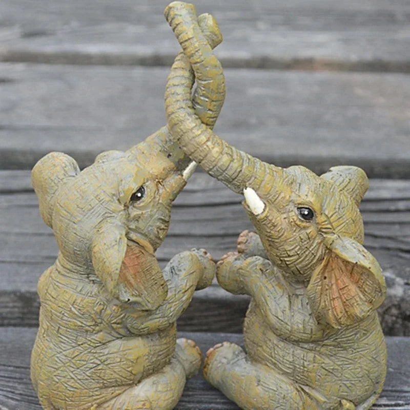 Elephant Couple Figurine – Resin Home Décor Statue Ornament