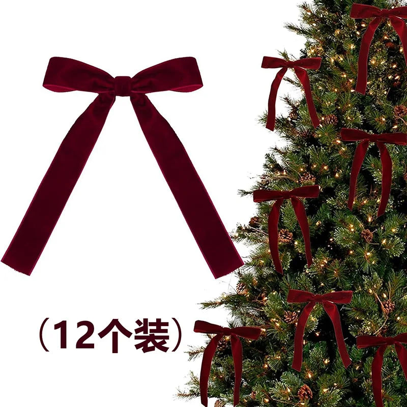 Velvet Ribbon Christmas Tree Dress Bows Decorate Holiday Accessories
