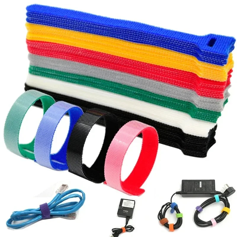 Reusable Self-Adhesive Nylon Cable Ties – Hook & Loop Colors
