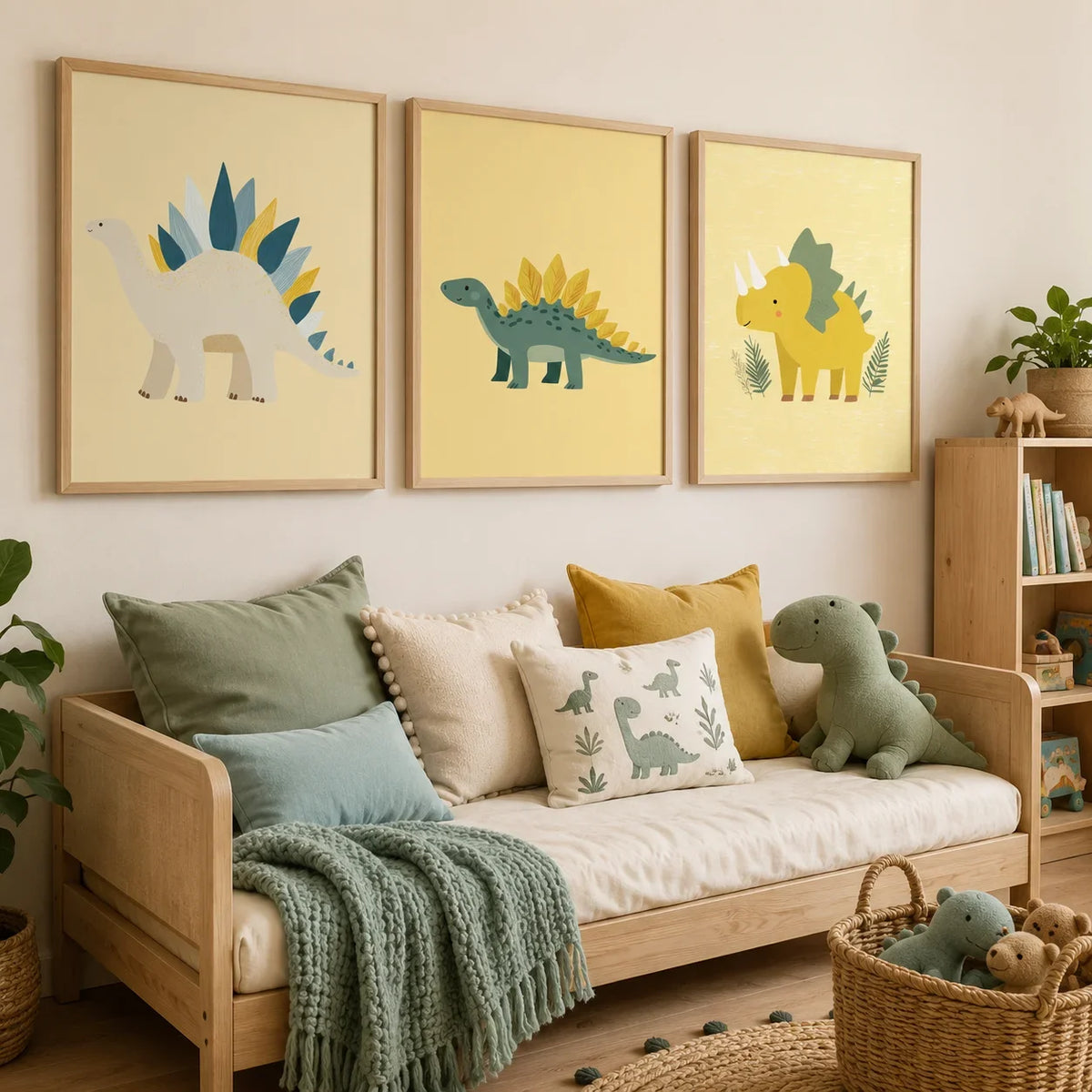 Cartoon Dinosaur Canvas Wall Art | Kids Nursery Poster Print