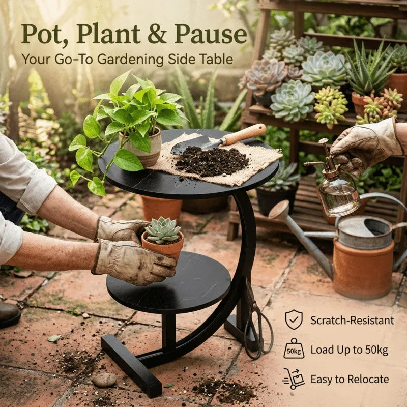 Round Double-Tier Metal Side Table – Indoor & Outdoor Use