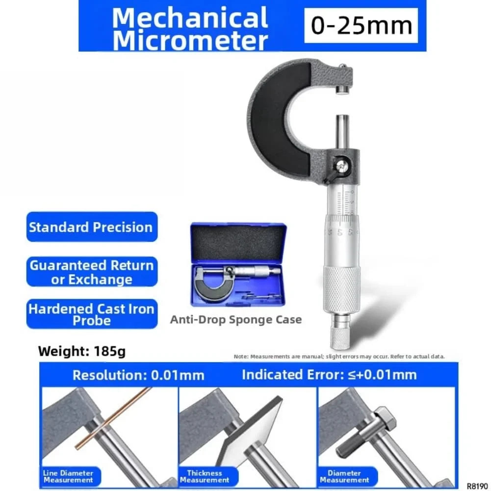 Mechanical Outside Micrometer 0–100mm Metric Gauge | 0.01mm