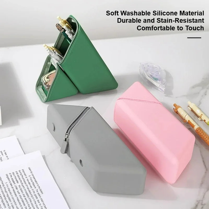 Silicone Pencil Case Large Capacity Triangular Stand-Up Pen Holder