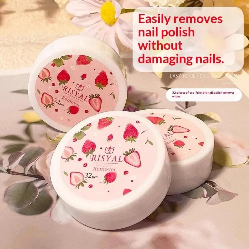 32-Pc Disposable Nail Polish Remover Wipes – Strawberry Scent
