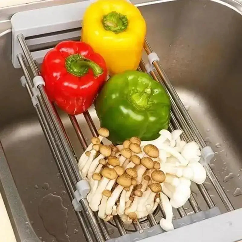 Adjustable Stainless Steel Sink Dish Drying Rack & Drain Basket