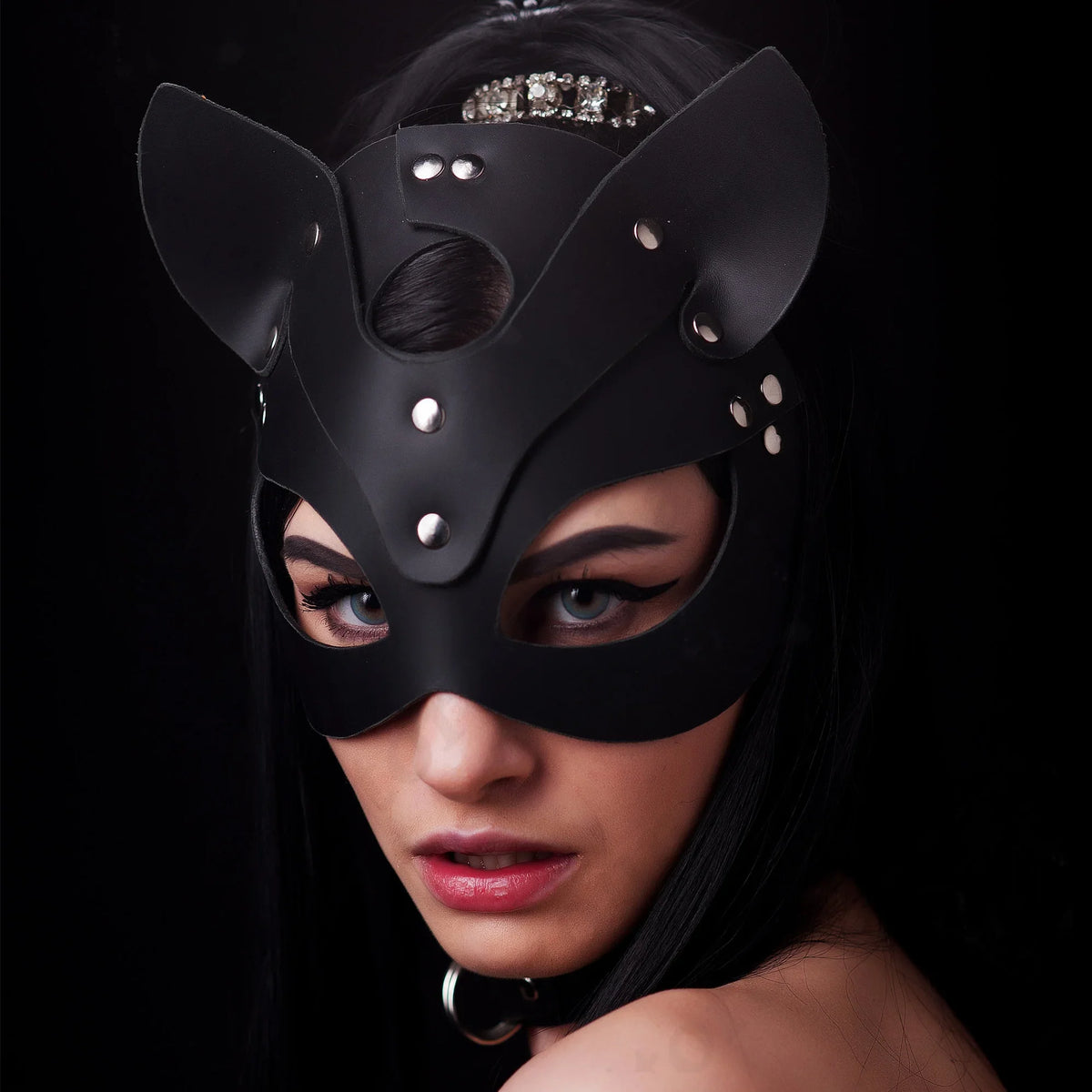 PU Fetish Leather Mask Sexy Lingerie Ladies Harness Cat Erotic