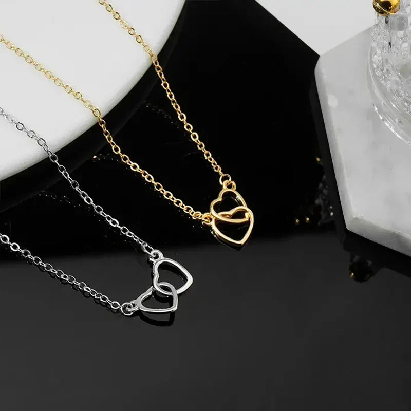 Huitan Double Heart Pendant Necklace – Women's Fashion Jewelry