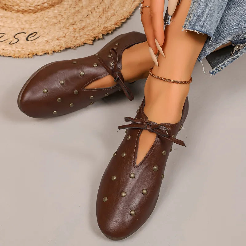 Women's Lace-Up Mary Jane Ballet Flats – French Style Leather