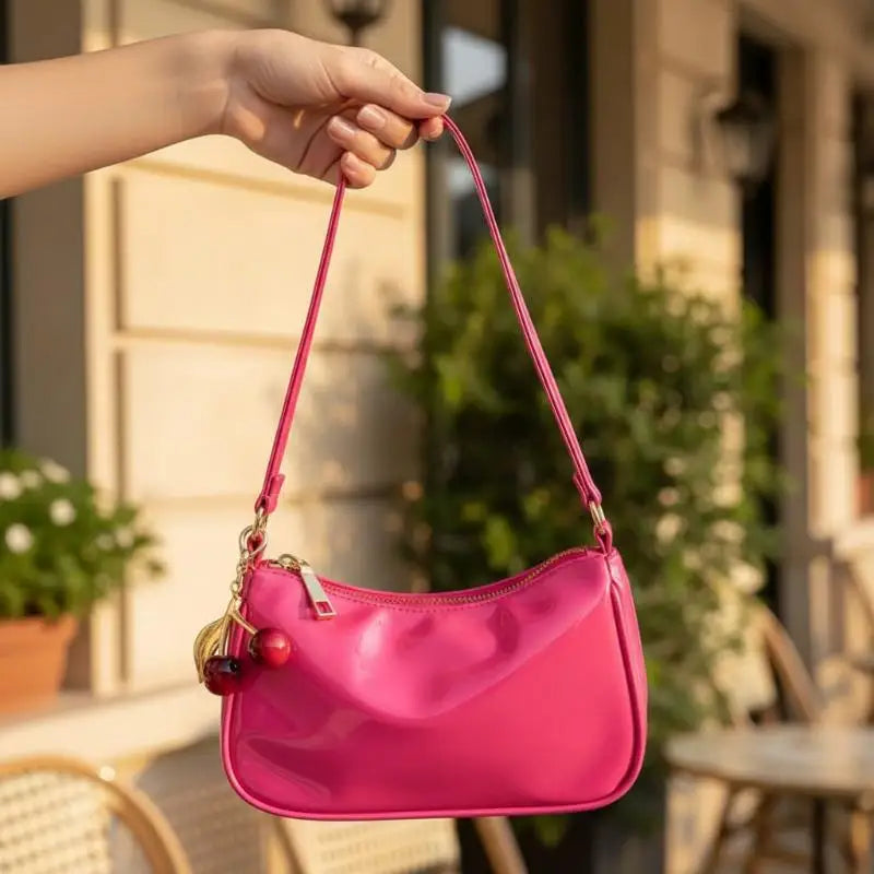 Women's PU Leather Shoulder Bag with Cherry Pendant