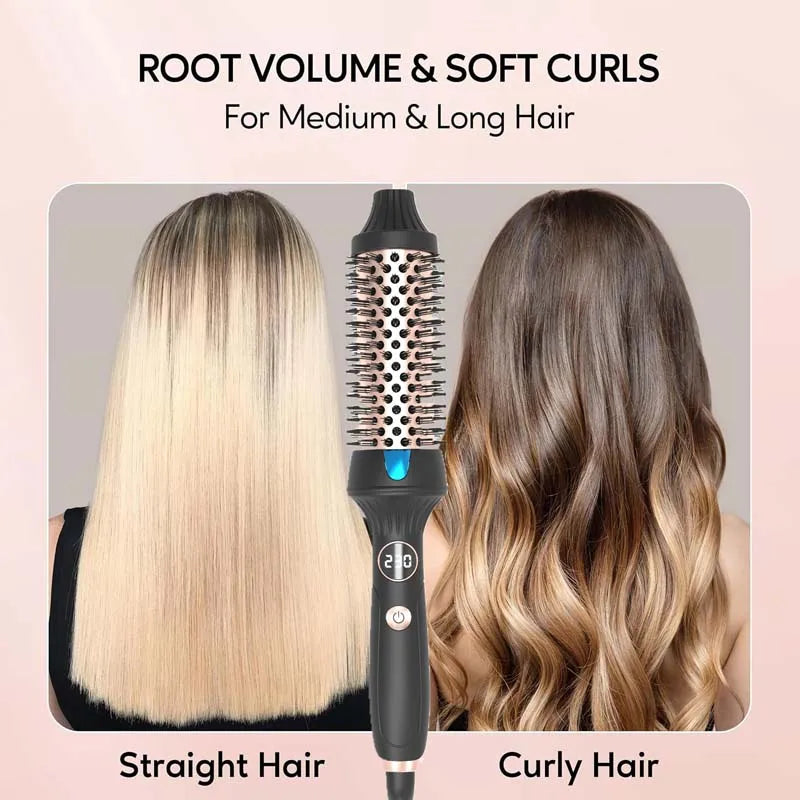 Ceramic Tourmaline Ionic Curling Brush | 2-in-1 Hot Comb