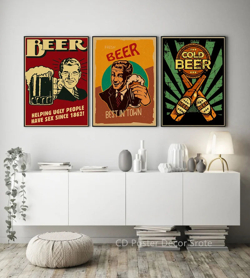 Retro Vintage Kraft Paper Poster – Bar, Beer & Coffee Wall Art