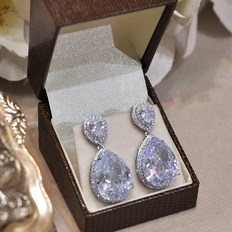 Huitan Big Water Drop CZ Drop Earrings | Wedding Jewelry