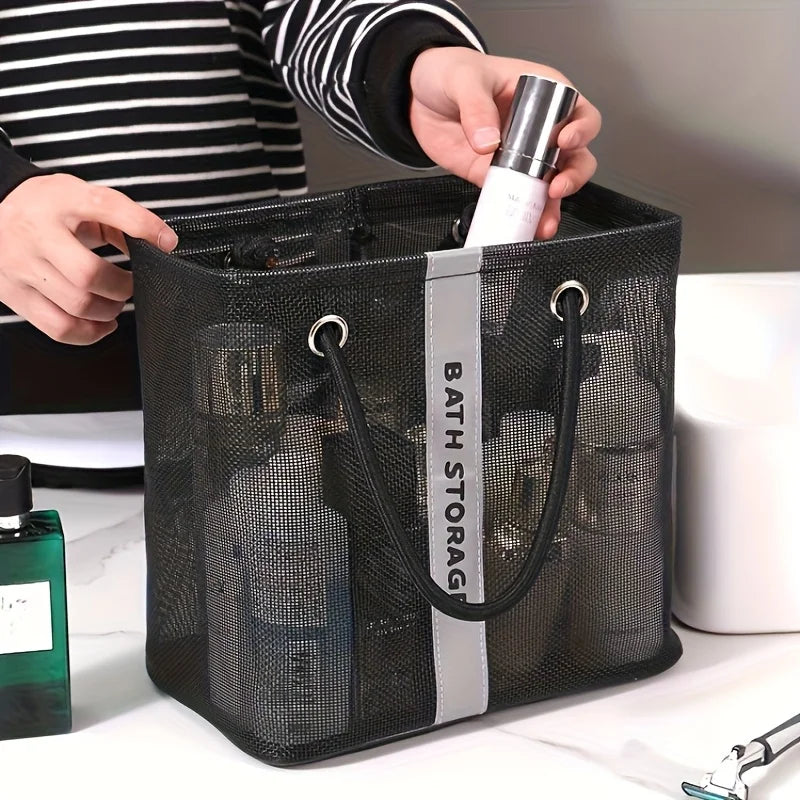 Portable Mesh Toiletry Bag Handle Quick Drying Large Capacity