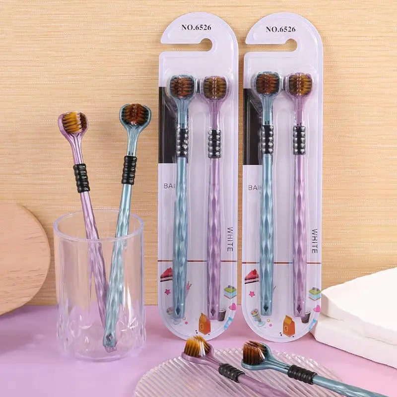 2-Pack 3D Three-Sided Toothbrush with Tongue Scraper 360°