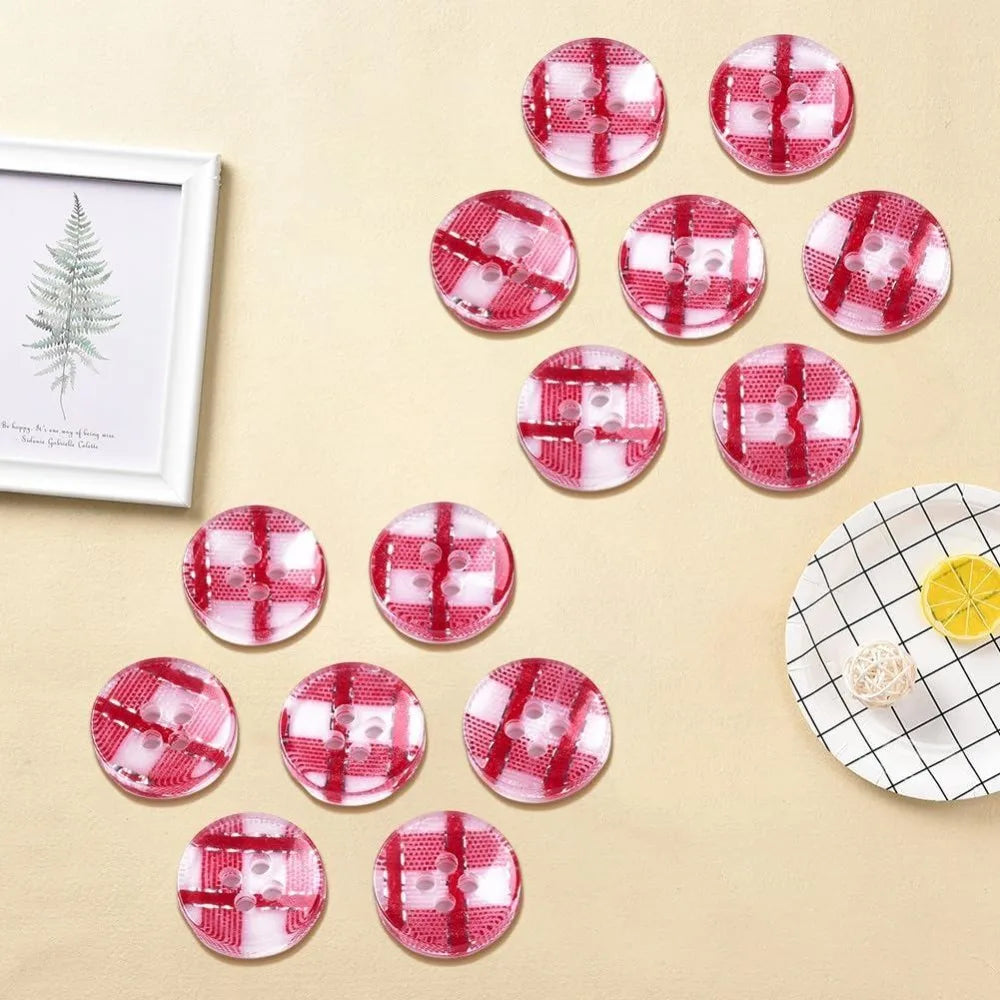 100Pcs Red Buffalo Plaid Resin Buttons – 1/2 Inch 4-Hole Bulk