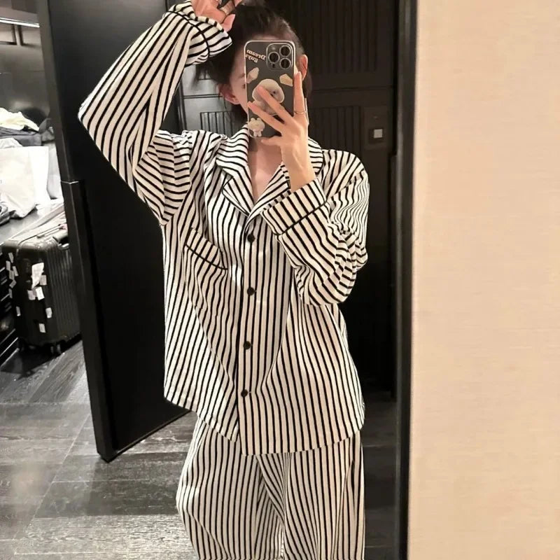 Women's Striped Pajama Set – 2-Piece Korean Sleepwear