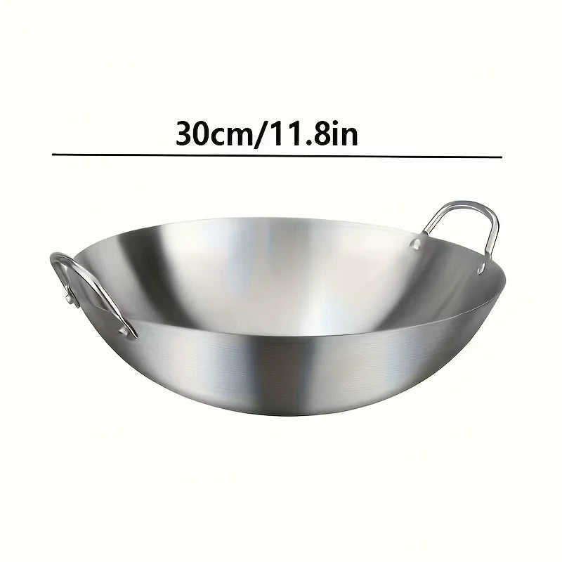 KEMORELA 30cm Stainless Steel Wok – Uncoated Dual Handle Pan