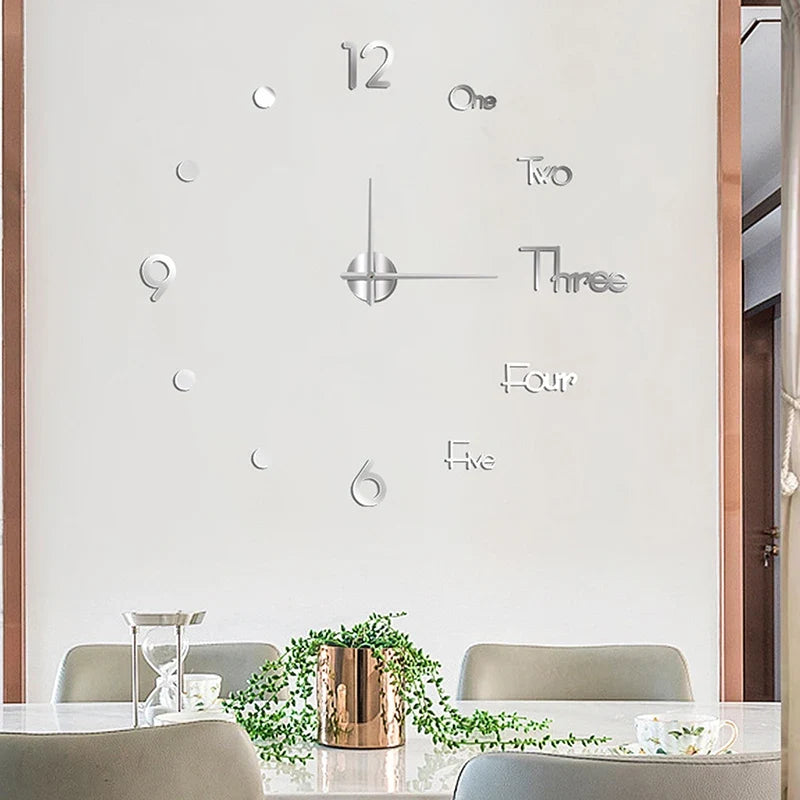 3D DIY Mirror Wall Clock – Silent Quartz Acrylic Home Decor