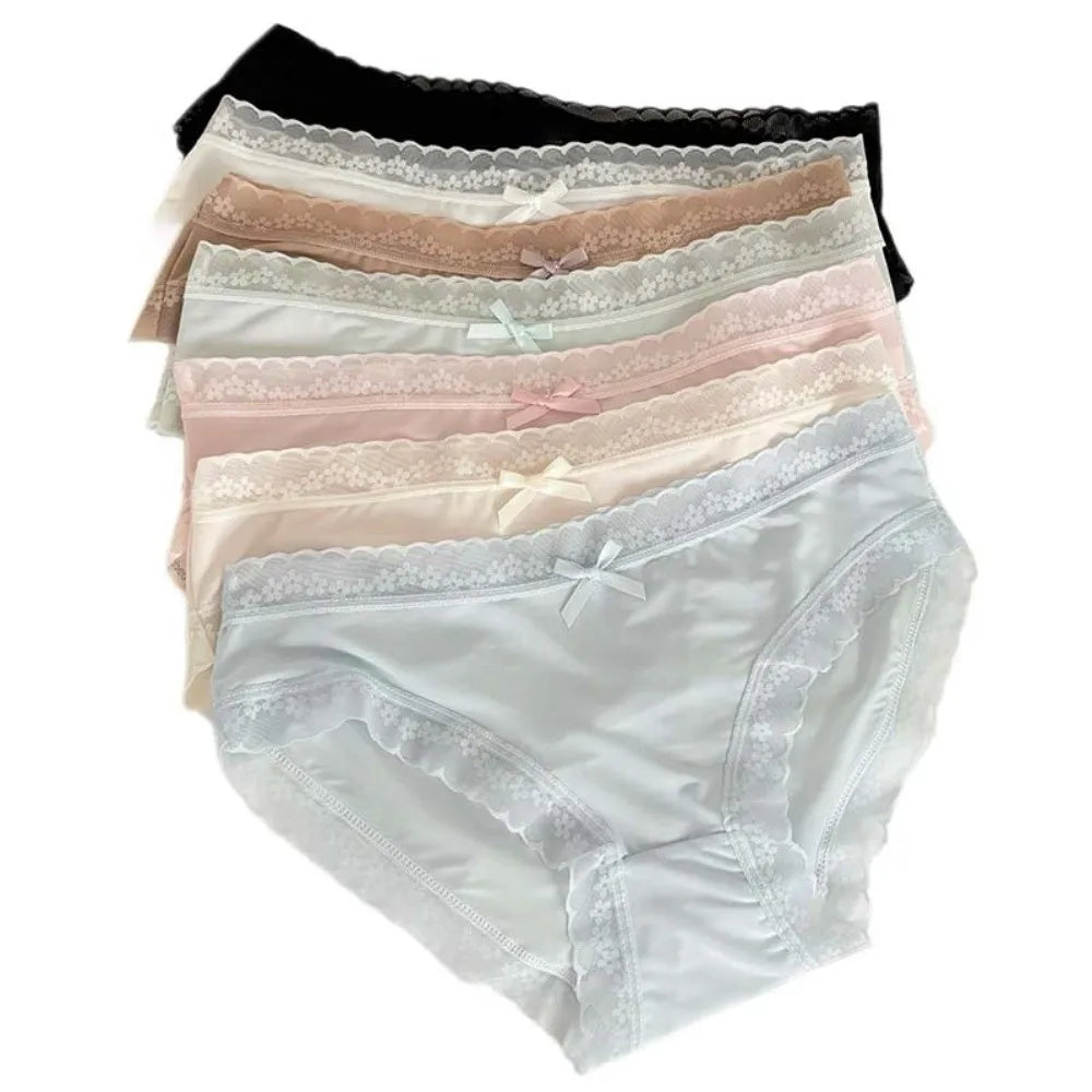 Women's Ice Silk Seamless Briefs – Lace Bow Cotton Crotch Panties