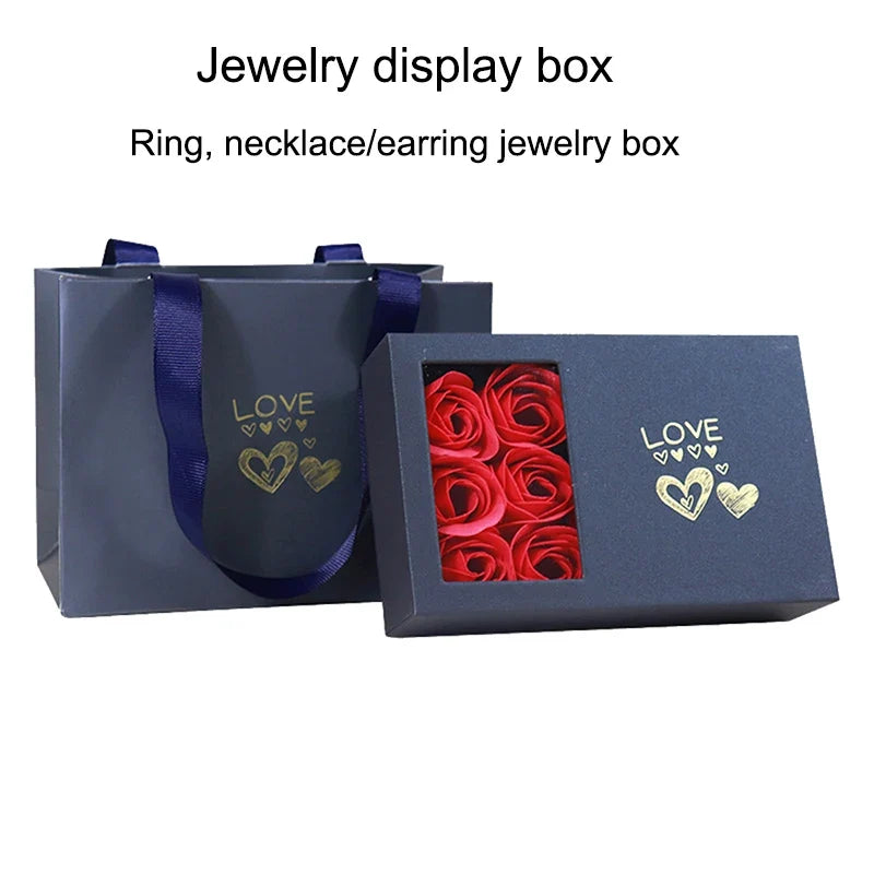 Rose Box Eternal Flower Ring Pendant Earrings Necklace Jewelry 6