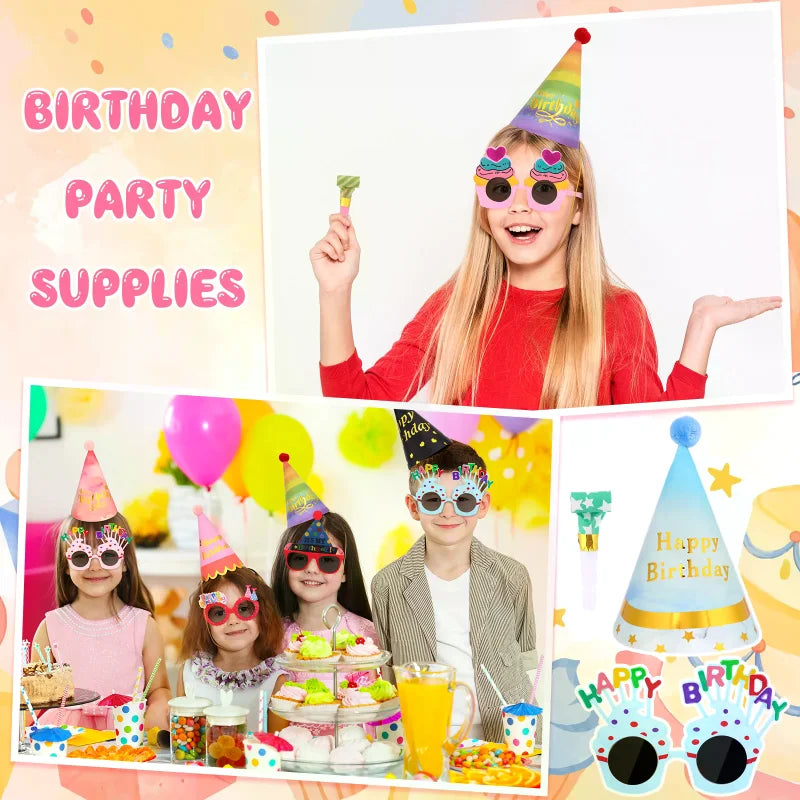 Birthday Party Hat & Novelty Glasses Set – 48-Piece Photo Props