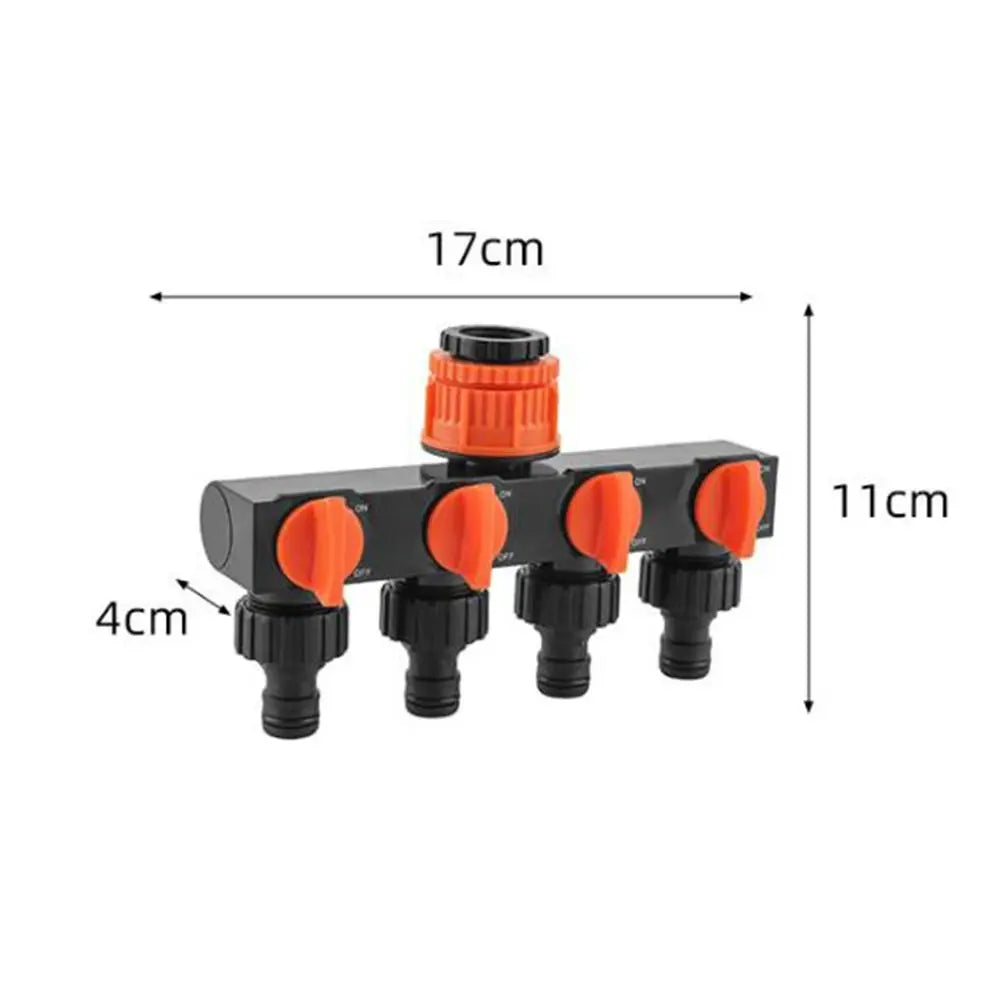4-Way Garden Hose Splitter with Independent Valve Switches