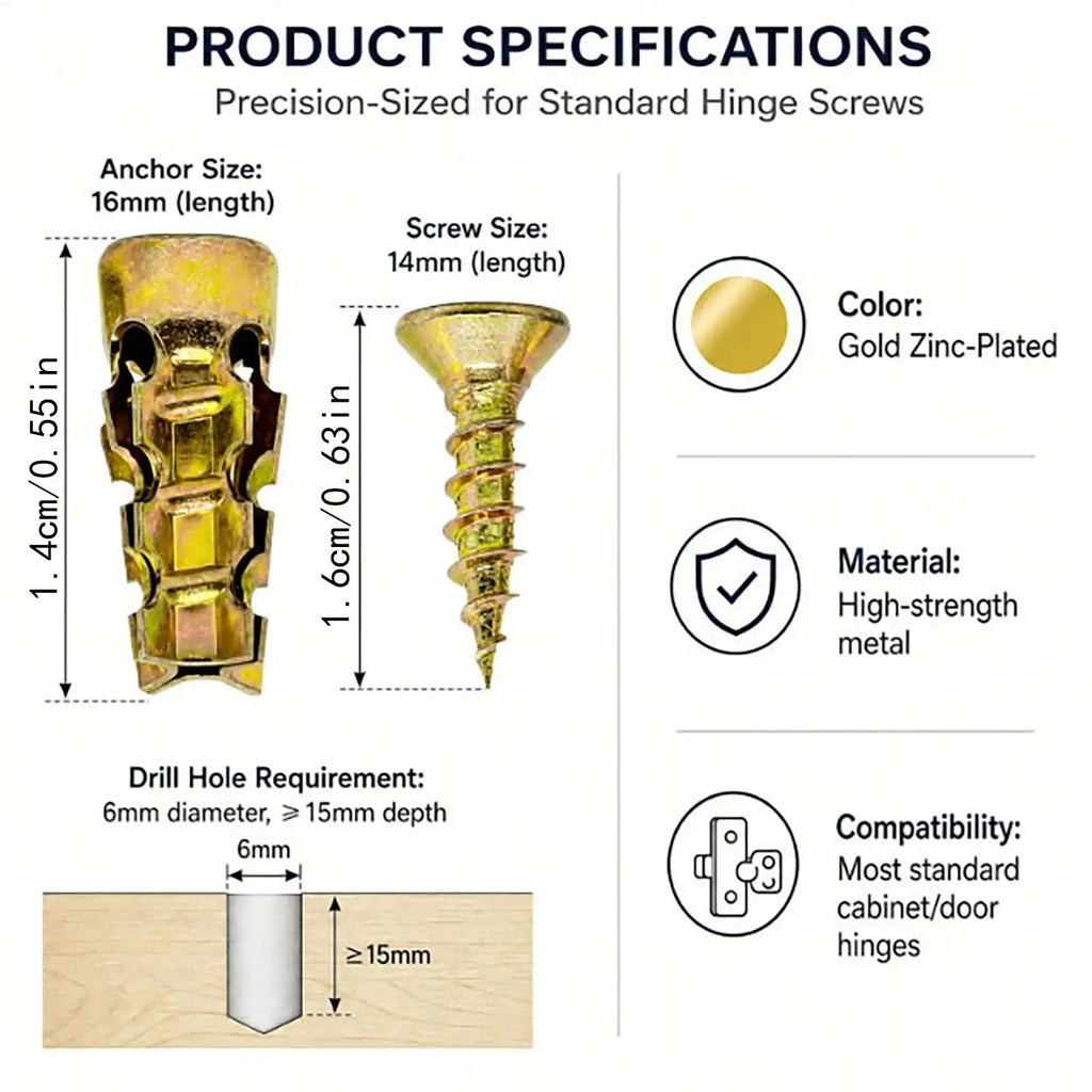 Expansion Thread Repair Inserts – Cabinet Hinge & Drywall Fix 50pc