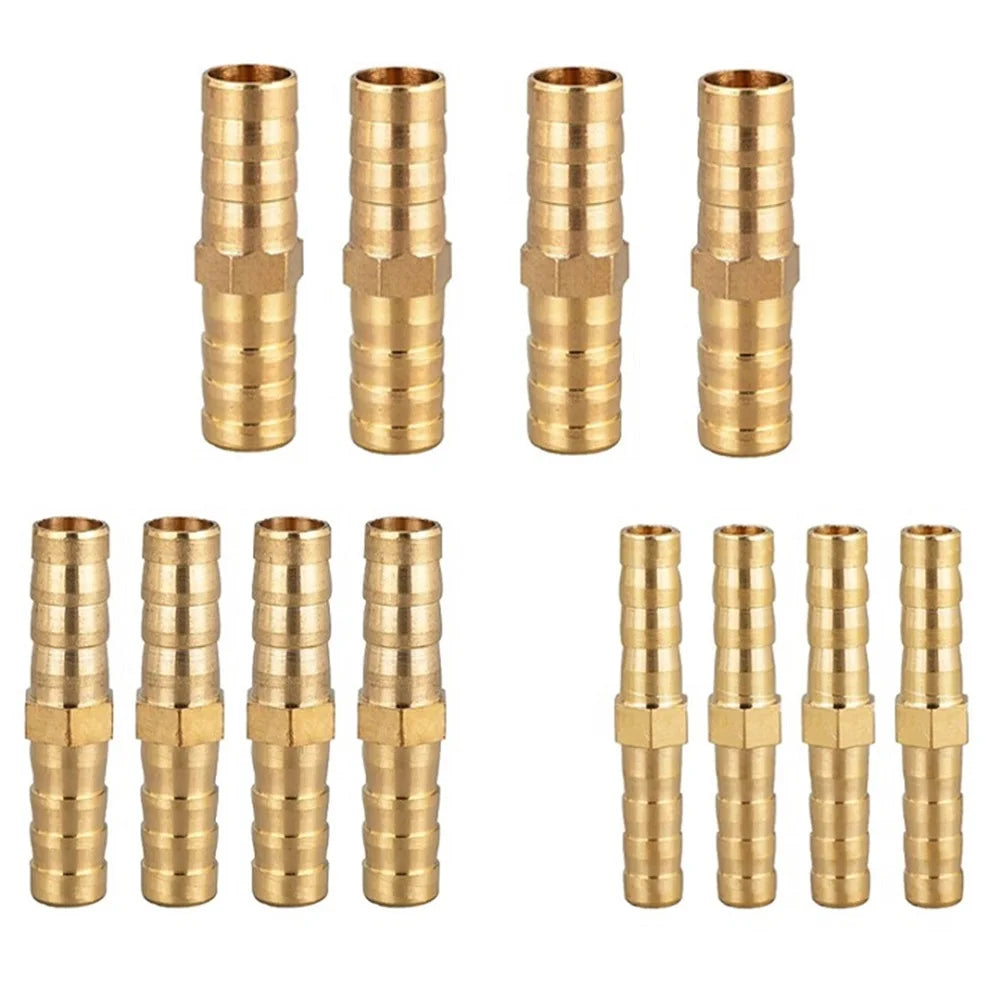 12-Pc Brass Straight Barb Hose Connectors 6/8/10mm Set
