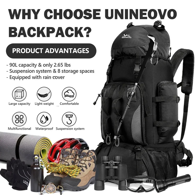 90L Waterproof Hiking Backpack | Large Camping Travel Bag