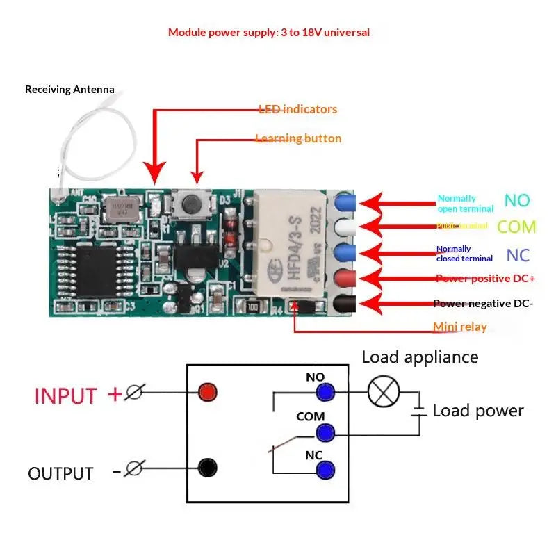 433mhz DC 3V 6V 12V 24V Mini Relay Wireless RF Remote Control Switch