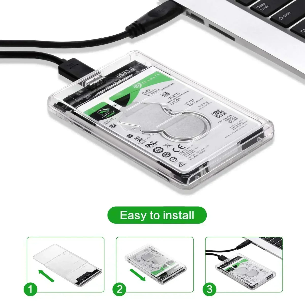 USB3 0 External HDD Case 5Gbps Transparent Hard Disk Drive Enclosure