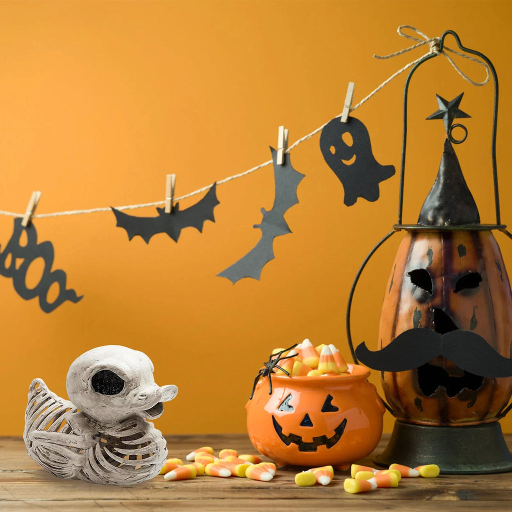 Halloween Skeleton Duck Statue | Spooky Party Decor & Prop