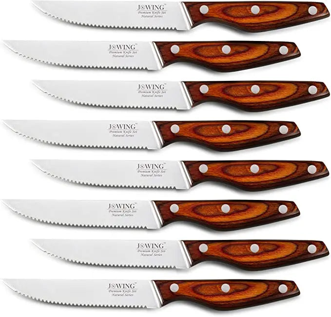 Serrated Steak Knife Set – Mahogany Handle Stainless Steel