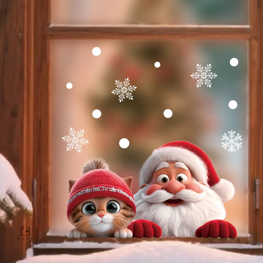 DH045 Kitten Santa Claus 3D Visual Animation Electrostatic Sticker