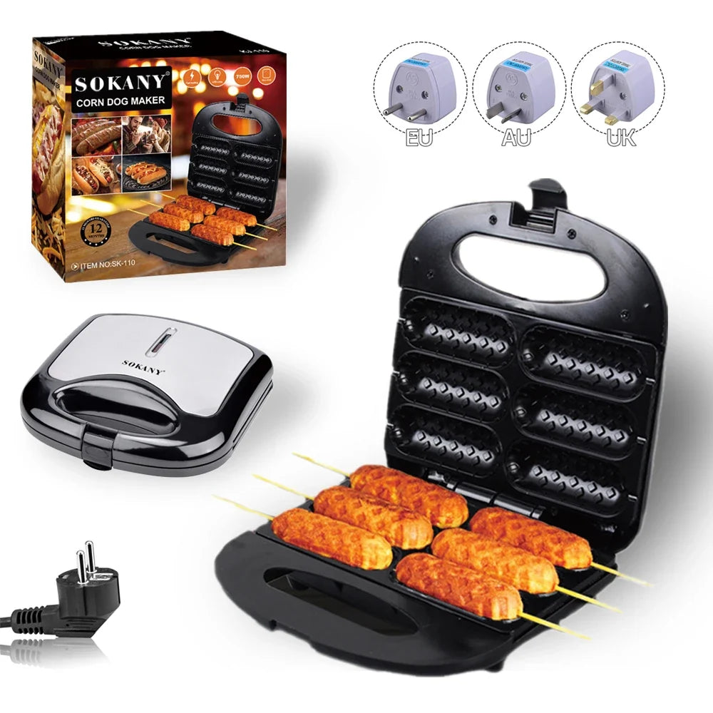 URGGU 6-Corn Dog Maker – Non-Stick Electric Hot Dog Waffle Machine
